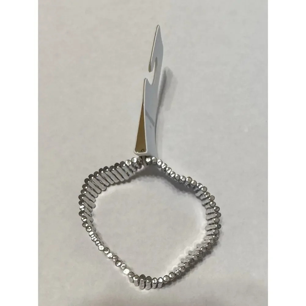 Banana Republic Silver Tone Metal Elastic Stretch Cuff Bracelet One Size NWT